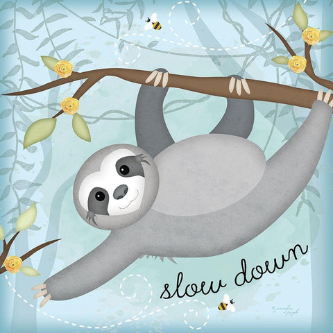 Slow Down Sloth White Modern Wood Framed Art Print by Pugh, Jennifer