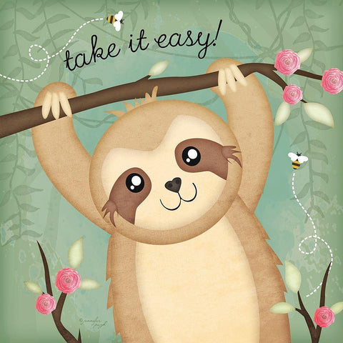 Take It Easy Sloth Gold Ornate Wood Framed Art Print with Double Matting by Pugh, Jennifer