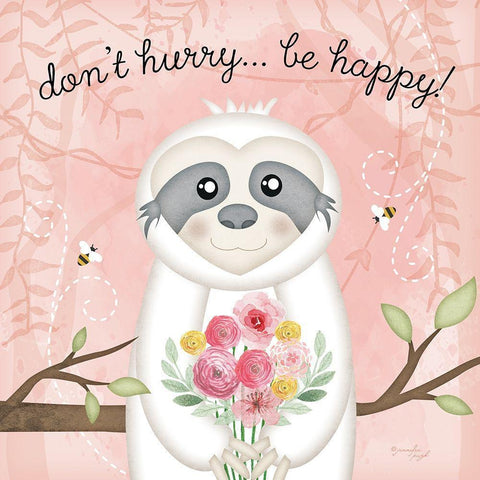 Dont Hurry, Be Happy Sloth White Modern Wood Framed Art Print by Pugh, Jennifer