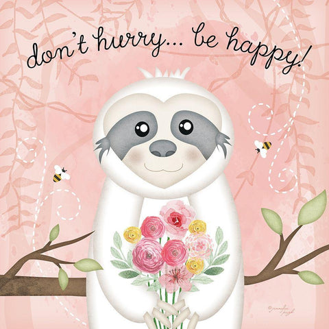 Dont Hurry, Be Happy Sloth White Modern Wood Framed Art Print with Double Matting by Pugh, Jennifer