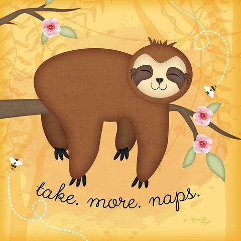 Take More Naps Sloth White Modern Wood Framed Art Print by Pugh, Jennifer