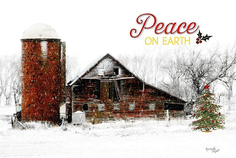 Peace on Earth Barn White Modern Wood Framed Art Print with Double Matting by Pugh, Jennifer