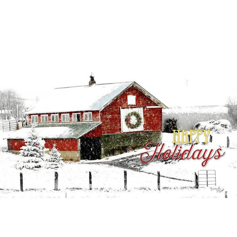 Happy Holidays Barn Black Modern Wood Framed Art Print with Double Matting by Pugh, Jennifer