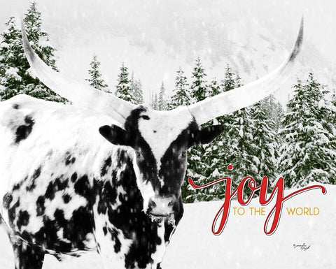 Joy to the World Longhorn Black Ornate Wood Framed Art Print with Double Matting by Pugh, Jennifer