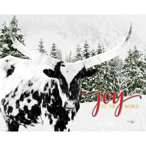 Joy to the World Longhorn Black Modern Wood Framed Art Print with Double Matting by Pugh, Jennifer