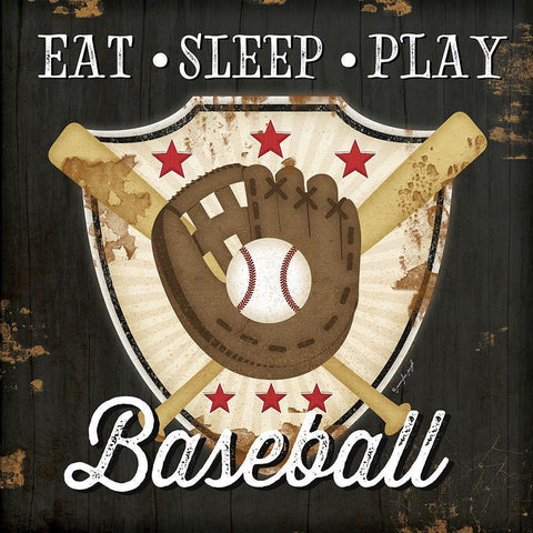 Eat, Sleep, Play, Baseball White Modern Wood Framed Art Print by Pugh, Jennifer