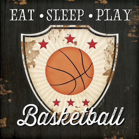 Eat, Sleep, Play, Basketball White Modern Wood Framed Art Print with Double Matting by Pugh, Jennifer