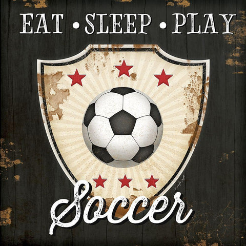 Eat, Sleep, Play, Soccer White Modern Wood Framed Art Print by Pugh, Jennifer