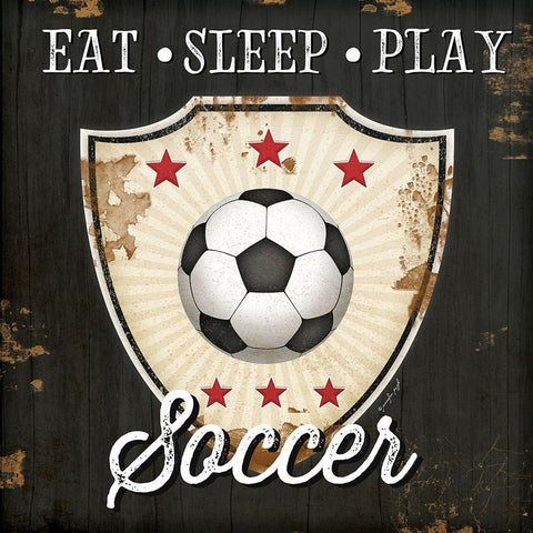 Eat, Sleep, Play, Soccer White Modern Wood Framed Art Print with Double Matting by Pugh, Jennifer