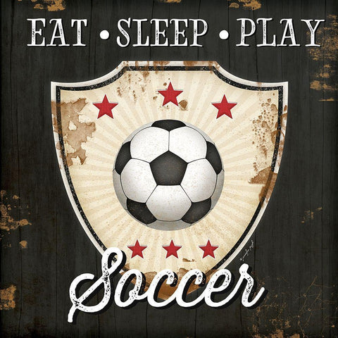 Eat, Sleep, Play, Soccer Black Modern Wood Framed Art Print by Pugh, Jennifer