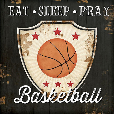 Eat, Sleep, Pray, Basketball Black Ornate Wood Framed Art Print with Double Matting by Pugh, Jennifer