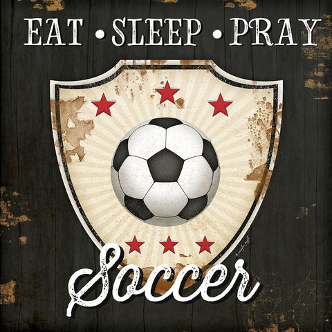 Eat, Sleep, Pray, Soccer Black Modern Wood Framed Art Print with Double Matting by Pugh, Jennifer