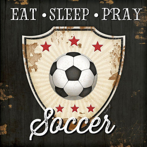 Eat, Sleep, Pray, Soccer Black Modern Wood Framed Art Print by Pugh, Jennifer