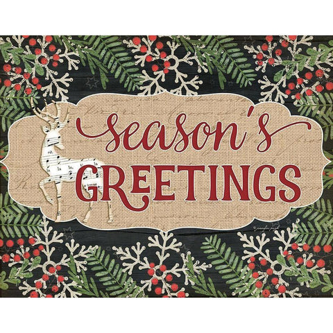 Seasons Greetings Black Modern Wood Framed Art Print with Double Matting by Pugh, Jennifer