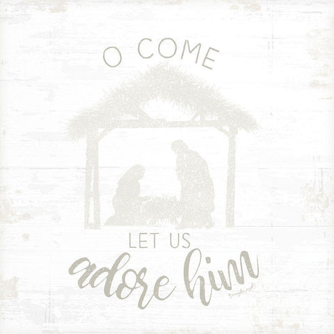 O Come Let Us Adore Him White Modern Wood Framed Art Print with Double Matting by Pugh, Jennifer