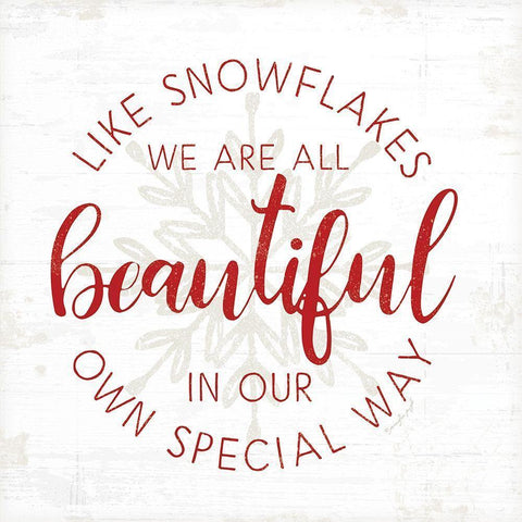 Like Snowflakes - Red White Modern Wood Framed Art Print by Pugh, Jennifer