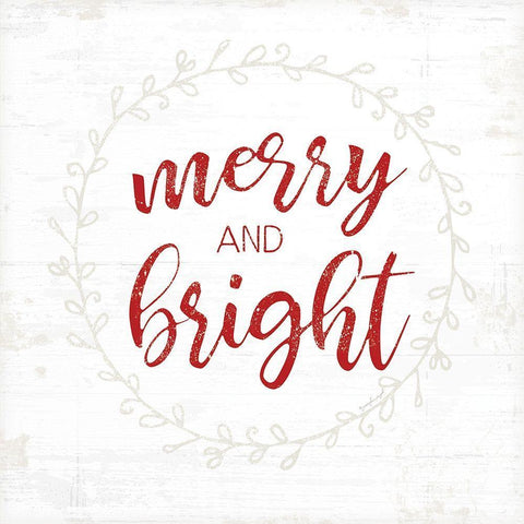 Merry and Bright - Red White Modern Wood Framed Art Print with Double Matting by Pugh, Jennifer