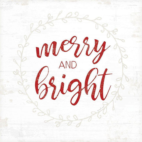 Merry and Bright - Red Black Modern Wood Framed Art Print with Double Matting by Pugh, Jennifer