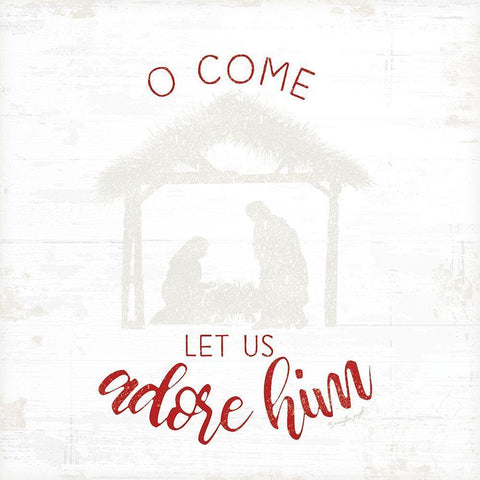 O Come Let Us Adore Him - Red White Modern Wood Framed Art Print with Double Matting by Pugh, Jennifer