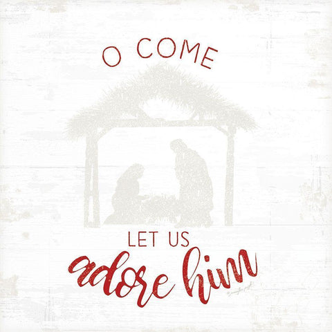 O Come Let Us Adore Him - Red Gold Ornate Wood Framed Art Print with Double Matting by Pugh, Jennifer