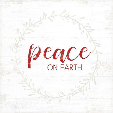 Peace on Earth - Red White Modern Wood Framed Art Print by Pugh, Jennifer