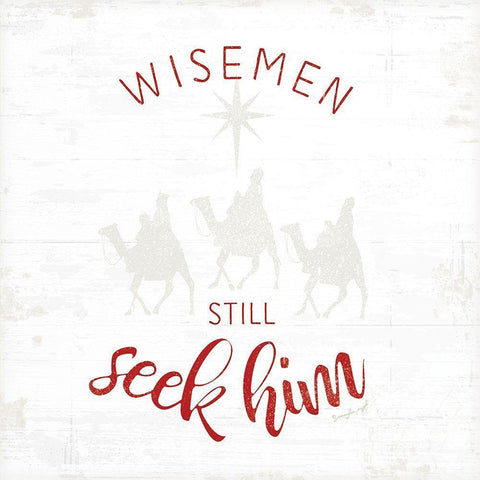 Wisemen Still Seek Him - Red White Modern Wood Framed Art Print by Pugh, Jennifer