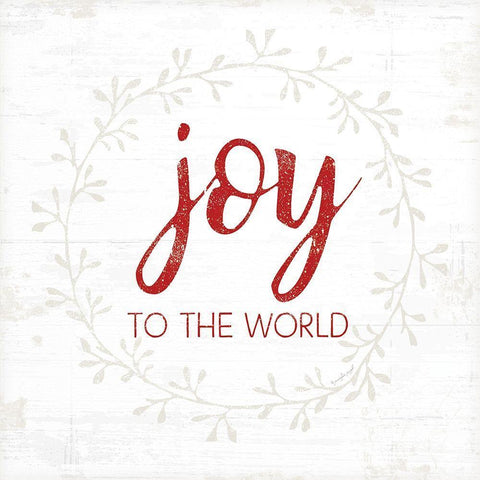 Joy to the World - Red White Modern Wood Framed Art Print with Double Matting by Pugh, Jennifer