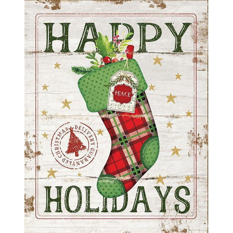 Happy Holidays Stocking White Modern Wood Framed Art Print by Pugh, Jennifer