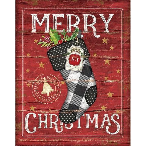 Merry Christmas Stocking White Modern Wood Framed Art Print by Pugh, Jennifer