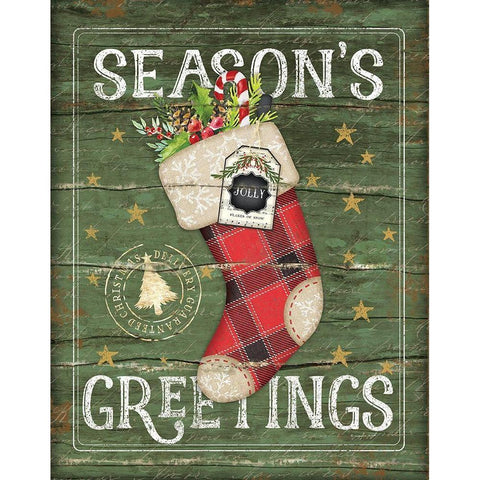 Seasons Greetings Stocking Black Modern Wood Framed Art Print with Double Matting by Pugh, Jennifer