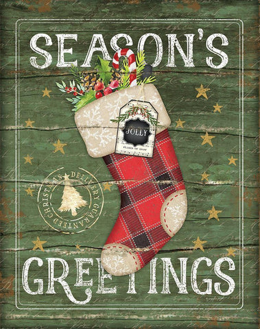 Seasons Greetings Stocking White Modern Wood Framed Art Print with Double Matting by Pugh, Jennifer