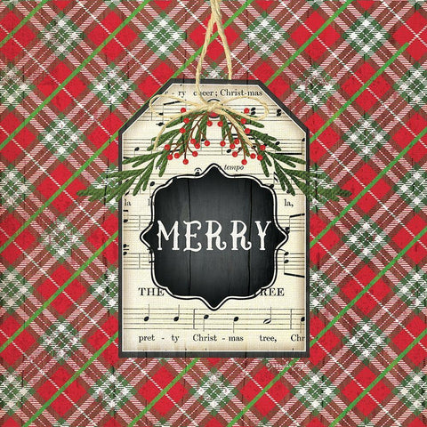 Merry Christmas Plaid Black Modern Wood Framed Art Print with Double Matting by Pugh, Jennifer