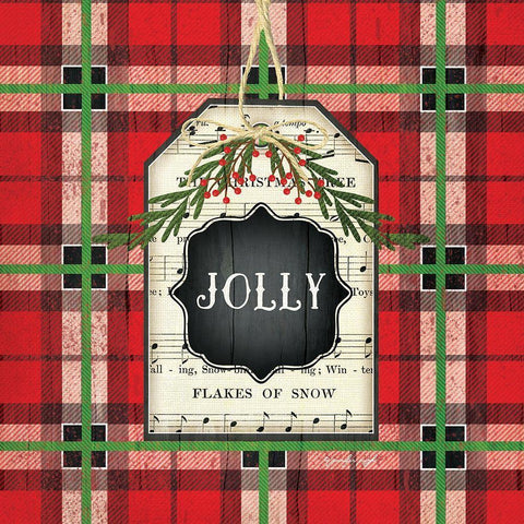 Jolly Christmas Plaid White Modern Wood Framed Art Print by Pugh, Jennifer