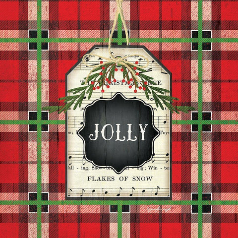 Jolly Christmas Plaid Black Modern Wood Framed Art Print by Pugh, Jennifer