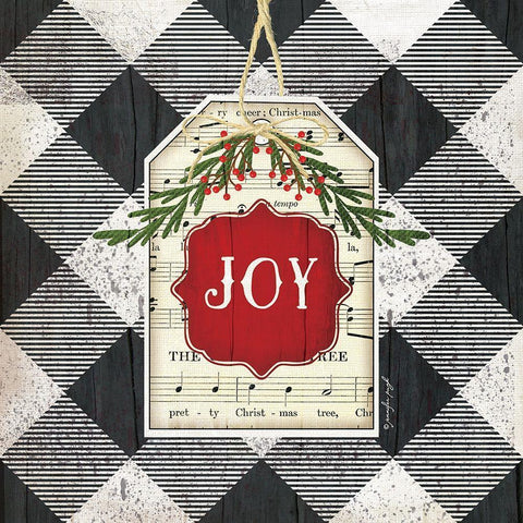 Joy Christmas Plaid Gold Ornate Wood Framed Art Print with Double Matting by Pugh, Jennifer