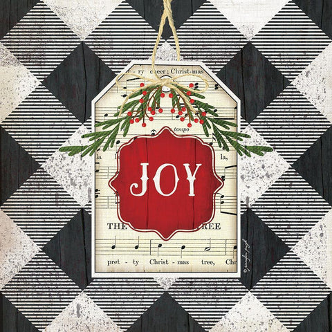 Joy Christmas Plaid Black Ornate Wood Framed Art Print with Double Matting by Pugh, Jennifer