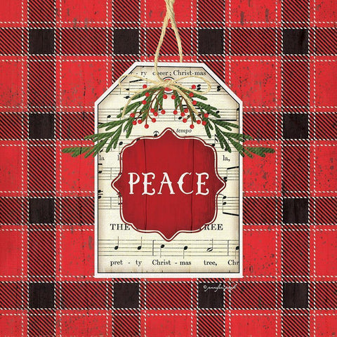 Peace Christmas Plaid White Modern Wood Framed Art Print by Pugh, Jennifer