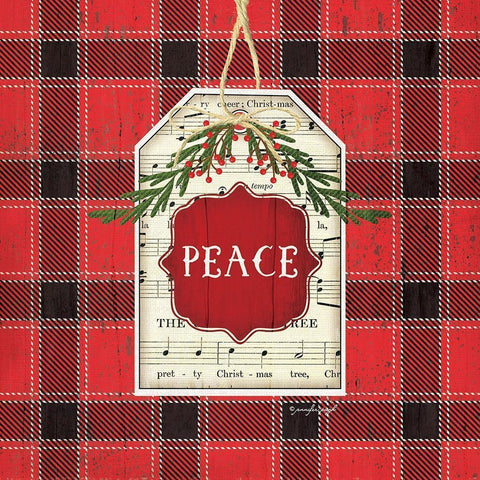 Peace Christmas Plaid Black Modern Wood Framed Art Print by Pugh, Jennifer