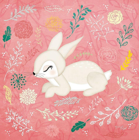 Woodland Bunny White Modern Wood Framed Art Print with Double Matting by Pugh, Jennifer