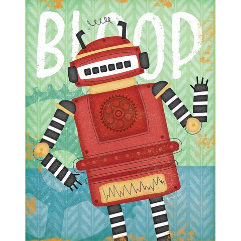 Bloop Bot Black Modern Wood Framed Art Print with Double Matting by Pugh, Jennifer