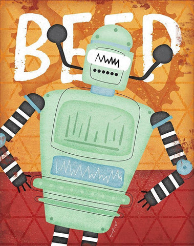 Beep Bot White Modern Wood Framed Art Print with Double Matting by Pugh, Jennifer