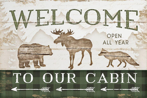 Welcome to Our Cabin Black Ornate Wood Framed Art Print with Double Matting by Pugh, Jennifer