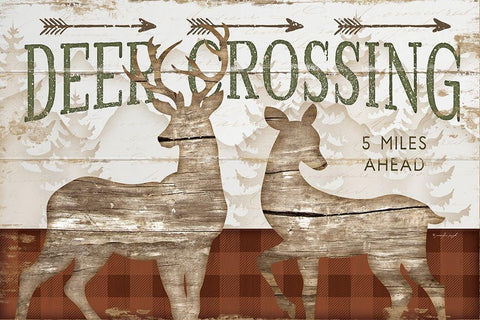 Deer Crossing White Modern Wood Framed Art Print with Double Matting by Pugh, Jennifer