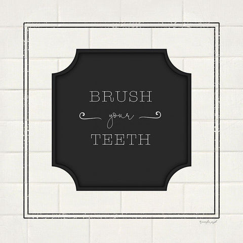 Brush Your Teeth Black Ornate Wood Framed Art Print with Double Matting by Pugh, Jennifer