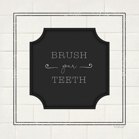 Brush Your Teeth Black Modern Wood Framed Art Print with Double Matting by Pugh, Jennifer