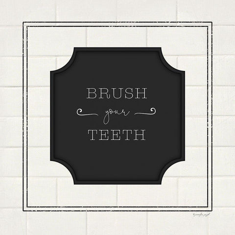Brush Your Teeth White Modern Wood Framed Art Print with Double Matting by Pugh, Jennifer