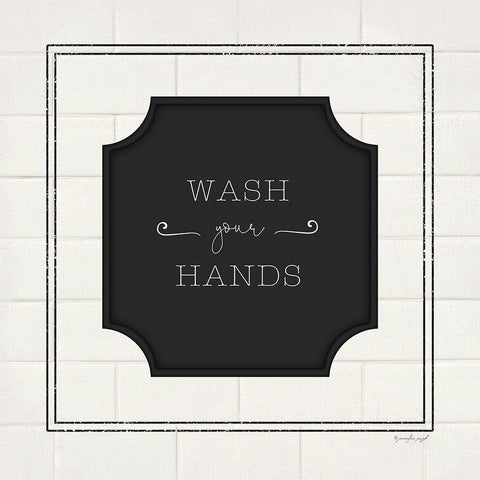 Wash Your Hands White Modern Wood Framed Art Print with Double Matting by Pugh, Jennifer