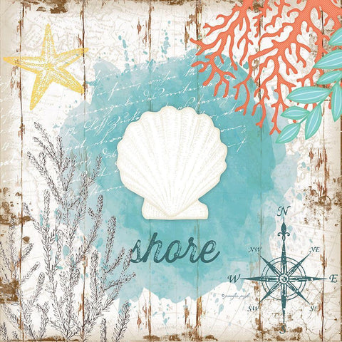 Shore White Modern Wood Framed Art Print with Double Matting by Pugh, Jennifer