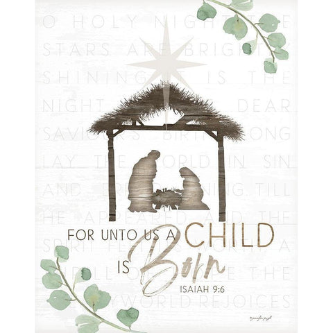 For Unto Us a Child is Born White Modern Wood Framed Art Print by Pugh, Jennifer