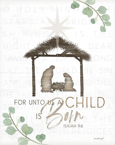 For Unto Us a Child is Born Black Ornate Wood Framed Art Print with Double Matting by Pugh, Jennifer